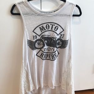 White Vintage Motorcycle Tank. Lacing on side